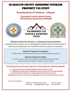 Guadalupe County Tax Exemption Event @ Guadalupe County Veterans Center | Santa Rosa | New Mexico | United States