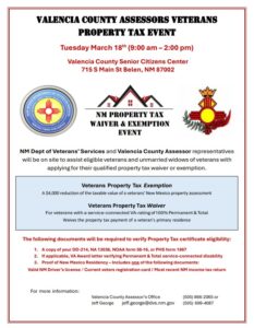 Valencia County Tax Exemption Event @ Valencia County Senior Center | Belen | New Mexico | United States